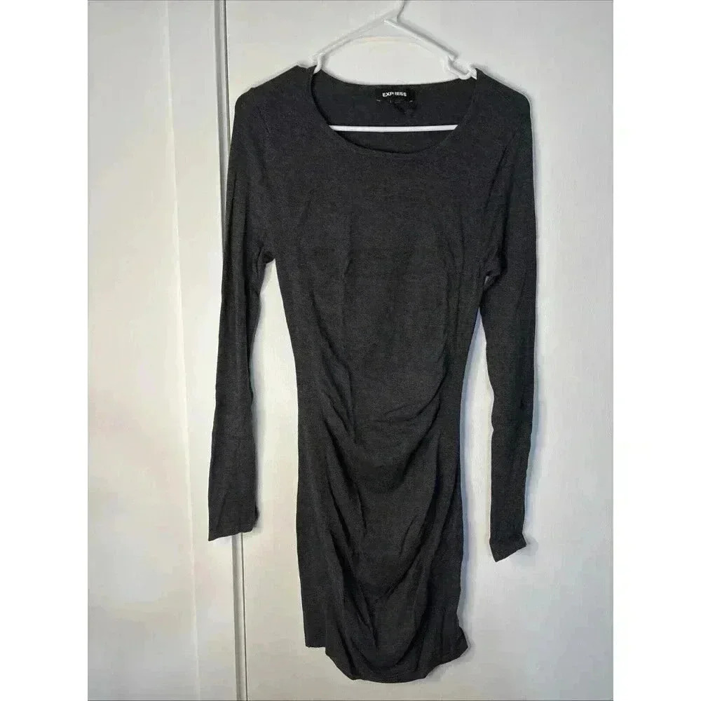 Express‎ Sweater Dress Women S Small Black/Gray Maxi Long Sleeve Knit New